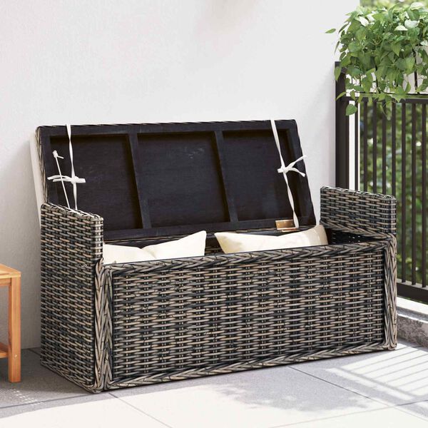 vidaXL Sitzbank mit Stauraum Schwarz gewaschen 110 x 40 x 50 cm Rattan