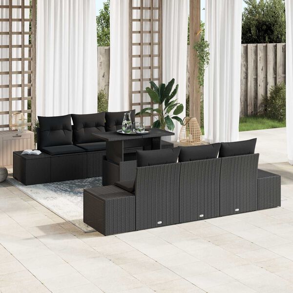 vidaXL Sofa Set mit Kissen 7 pcs Schwarz Poly-Rattan