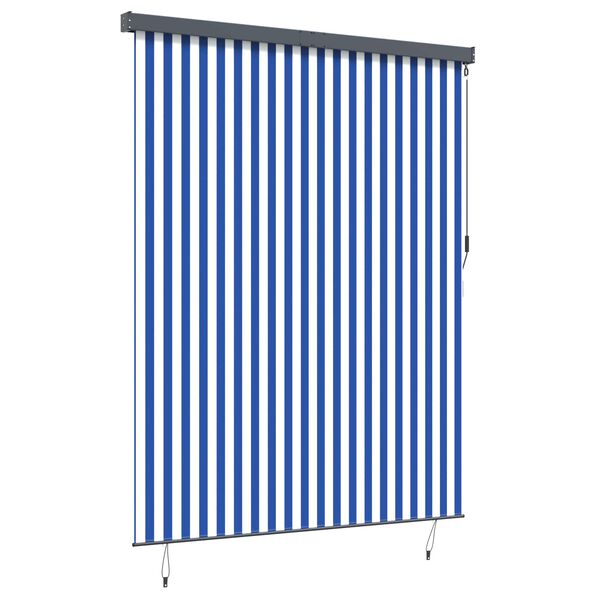 vidaXL Rollo Gestreift Blau und Wei&szlig; 200 x 250 cm Stoff und Aluminium