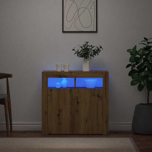 vidaXL Sideboard mit LED-Leuchten Artisan-Eiche 80x35x75 cm