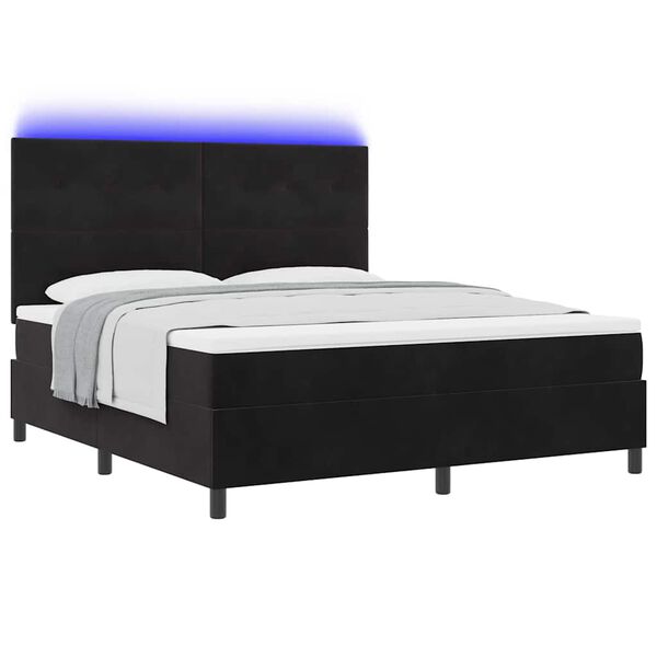 vidaXL LED Boxspringbett mit Matratze Schwarz 180 x 200 cm Stoff