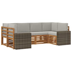 vidaXL Ecksofa Set mit Kissen 6 pcs Nat&uuml;rlich und Hellgrau Polyester