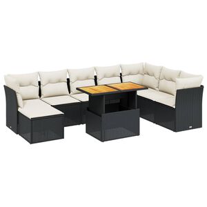 vidaXL 9-tlg. Garten-Sofagarnitur mit Kissen Schwarz Poly Rattan