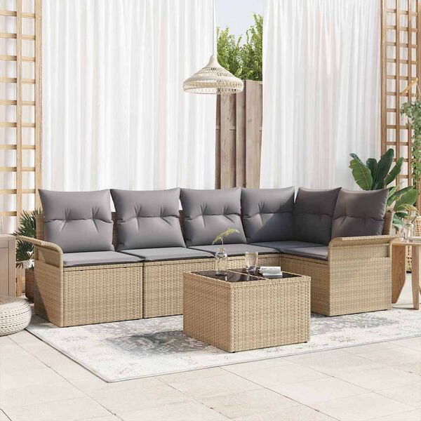 vidaXL Gartensofa-set mit Kissen 6 pcs Beige Poly-Rattan
