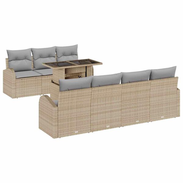 vidaXL Gartensofa-set mit Kissen mit Speicher 8 pcs Beige Poly Rattan