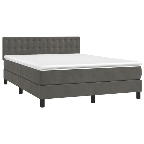 vidaXL Boxspringbett mit Matratze & LED Dunkelgrau 140x200 cm Samt