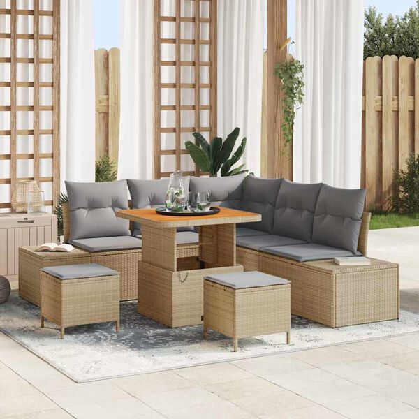 vidaXL Gartensofa-set mit Kissen mit Speicher 8 pcs Beige Poly Rattan