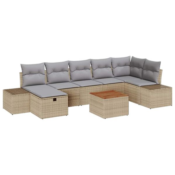 vidaXL Gartensofa-set mit Kissen mit Speicher 8 pcs Beige Poly Rattan