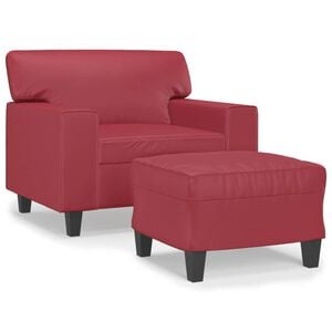 vidaXL Sessel mit Hocker Weinrot 60 cm Kunstleder