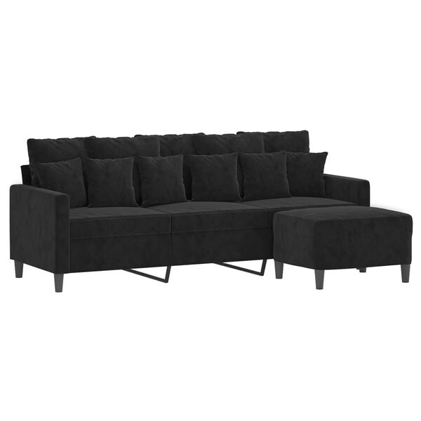 vidaXL 3-Sitzer-Sofa mit Hocker Schwarz 180 cm Samt
