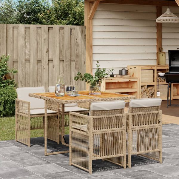 vidaXL 5-tlg. Garten-Essgruppe mit Kissen Beige Poly Rattan