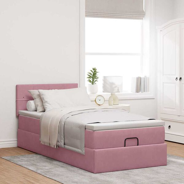 vidaXL Ottoman-Bett mit Matratze & LEDs Rosa 90x190 cm Samt