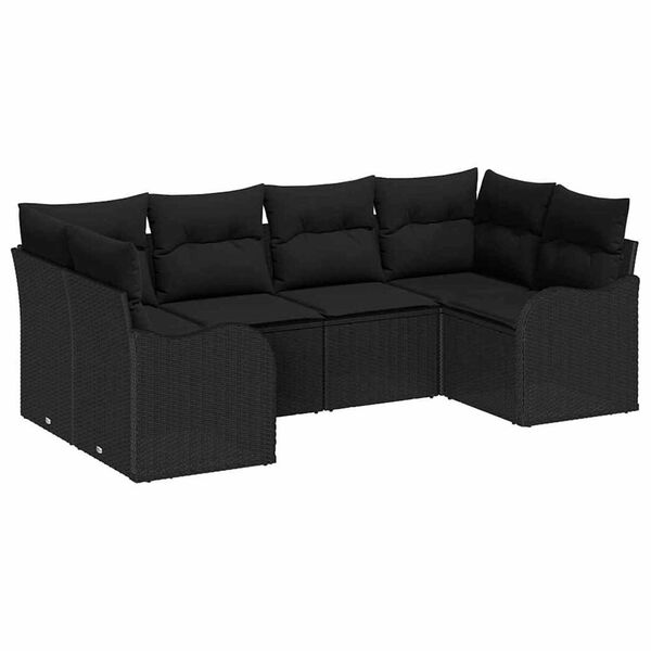 vidaXL Garten-Sofa-Set mit Kissen 6 pcs Schwarz Poly Rattan