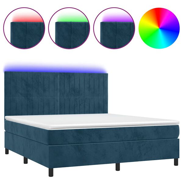 vidaXL Boxspringbett mit Matratze & LED Dunkelblau 180x200 cm Samt