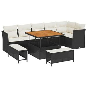 vidaXL Garten-Sofa-Set 9 Stk. 6-Sitzanzahl Schwarz und Creme