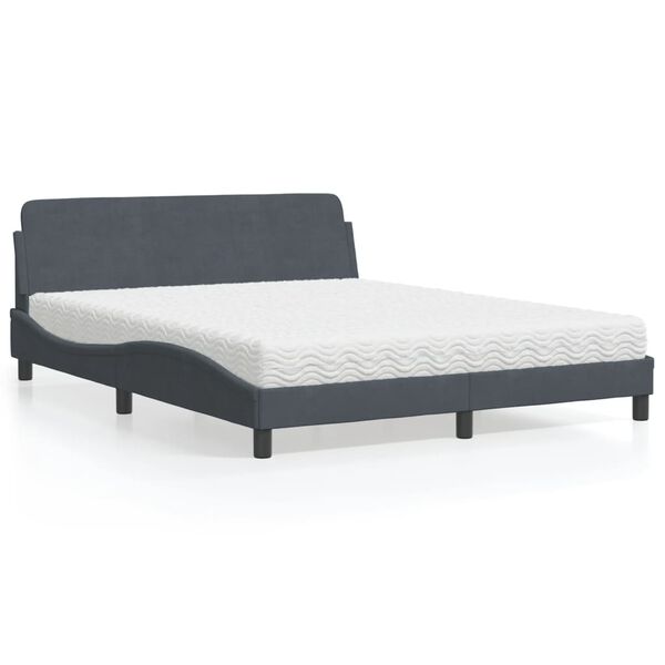 vidaXL Bett mit Matratze "Dover" Dunkelgrau 160x200 cm Samt