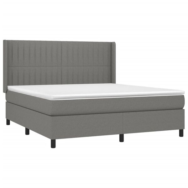 vidaXL Boxspringbett mit Matratze & LED Dunkelgrau 160x200 cm Stoff