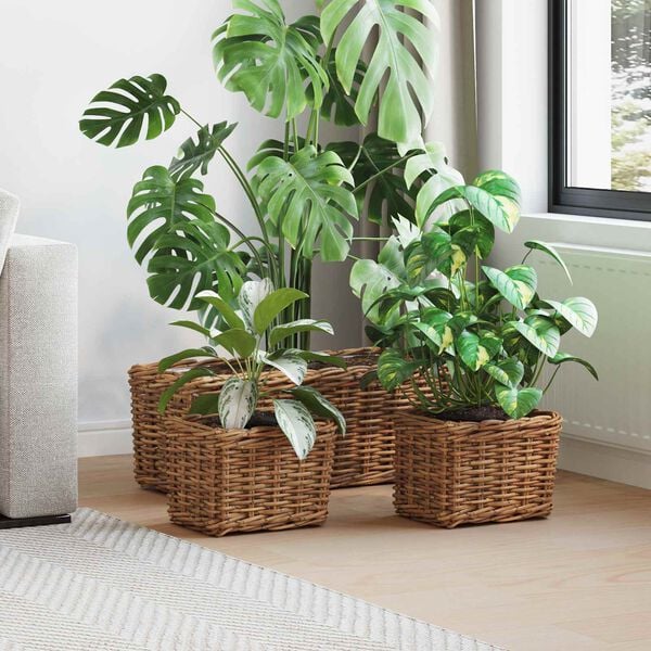 vidaXL Blumentopfkorb mit Speicher 3 pcs Braun Kubu Rattan