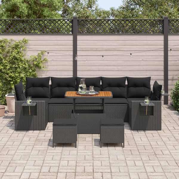 vidaXL Garten-Sofa-Set 10 pcs Schwarz Poly-Rattan