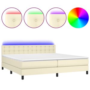 vidaXL Boxspringbett mit Matratze & LED Creme 200x200 cm Kunstleder