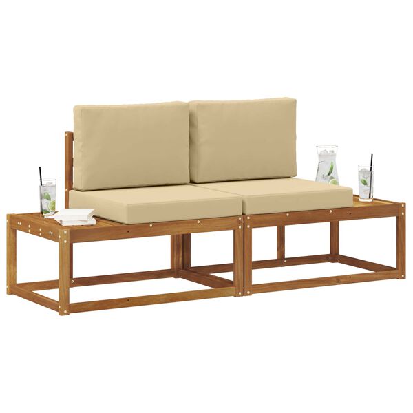 vidaXL Outdoor End Sofa 2 St&uuml;ck Natur und Beige Massivholz Akazie