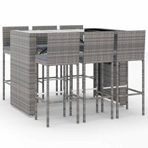 vidaXL 7-tlg. Gartenbar-Set mit Kissen Grau Poly Rattan
