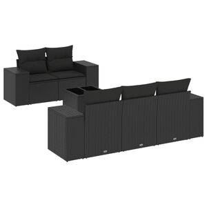 vidaXL 6-tlg. Garten-Sofagarnitur mit Kissen Schwarz Poly Rattan