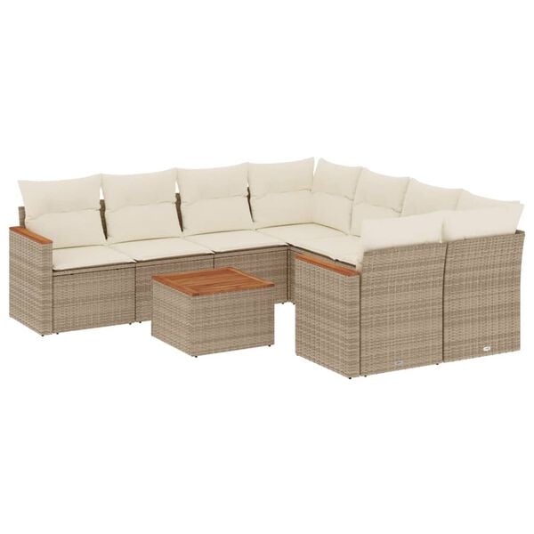 vidaXL 9-tlg. Garten-Sofagarnitur mit Kissen Beige Poly Rattan