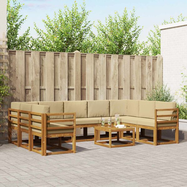 vidaXL Outdoor-Sofagarnitur mit Kissen 10 pcs Natur und Beige