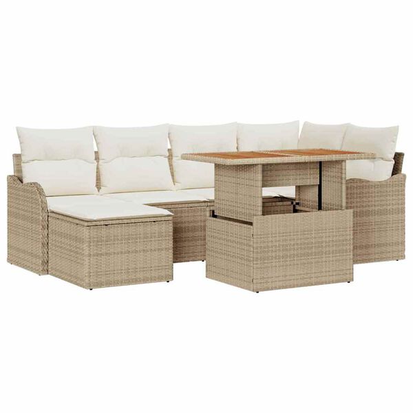 vidaXL Garten-Sofa-Set mit Kissen 7 pcs Beige und Creme