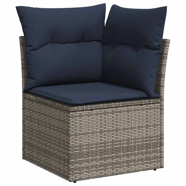 vidaXL 7-tlg. Garten-Sofagarnitur mit Kissen Grau Poly Rattan Akazie
