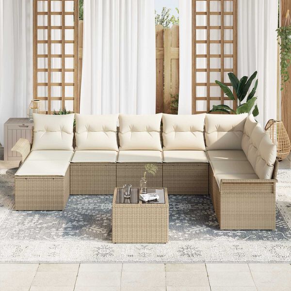 vidaXL Garten-Sofa-Set mit Kissen mit Speicher 9 pcs Braun Poly Rattan