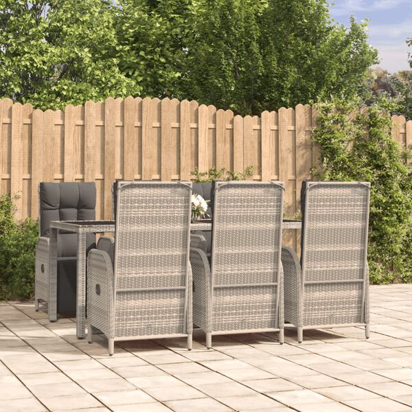vidaXL 7-tlg. Garten-Essgruppe mit Kissen Grau Poly Rattan