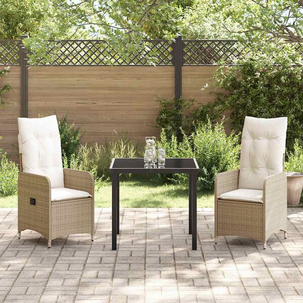 vidaXL Garten Essgruppe mit Kissen 3 pcs Beige Poly Rattan