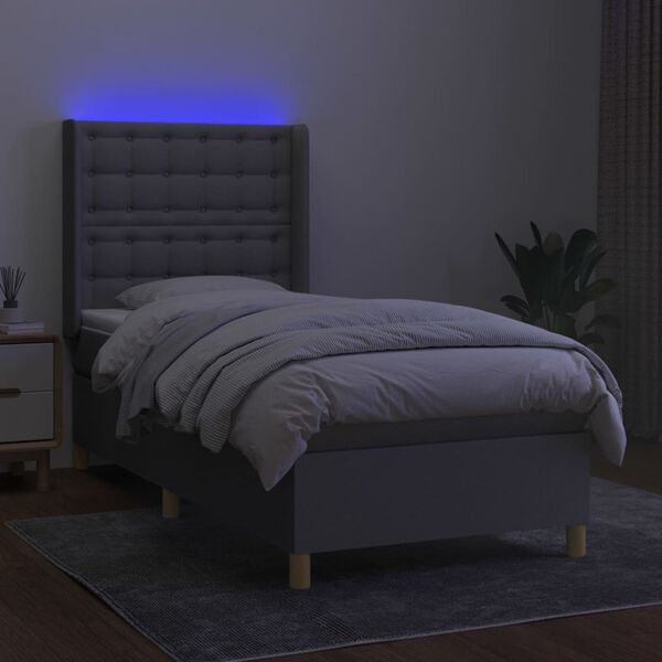 vidaXL Boxspringbett mit Matratze & LED Hellgrau 90x190 cm Stoff