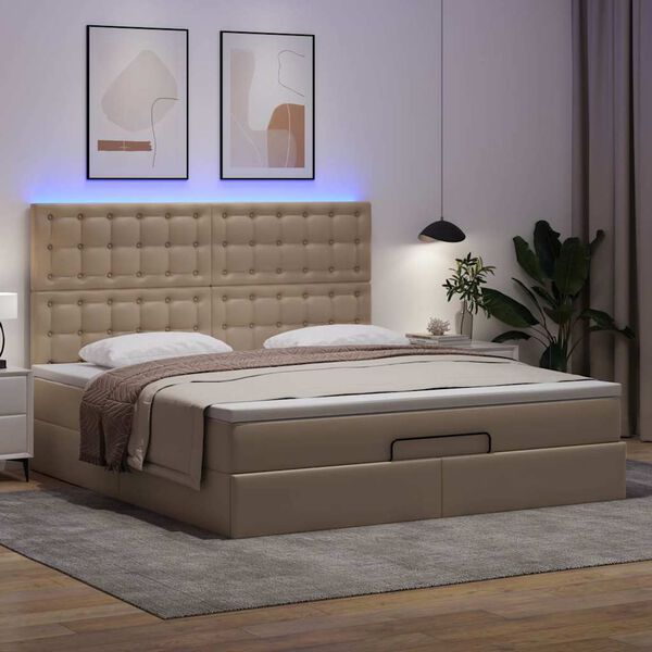 vidaXL Ottoman-Bett mit Matratze & LEDs 160x200cm Kunstleder