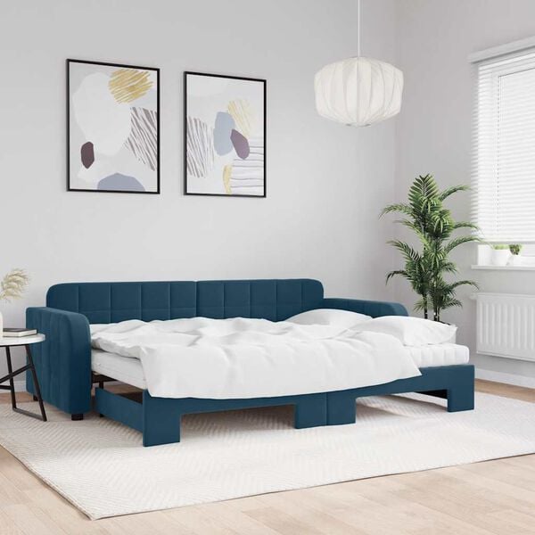 vidaXL Tagesbett Ausziehbar mit Matratzen Blau 80x200 cm Samt