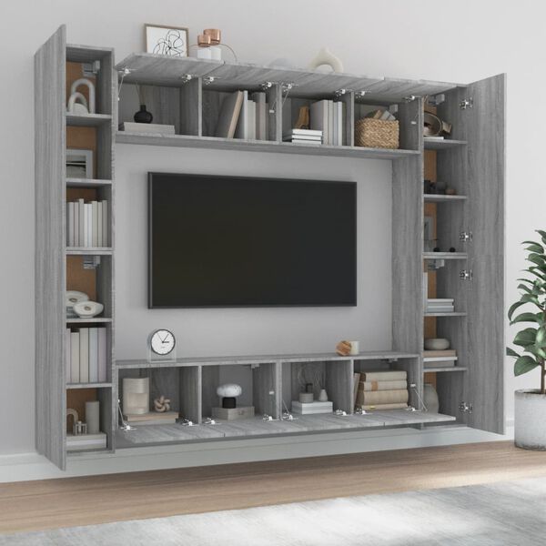 vidaXL 8-tlg. TV-Schrank-Set Grau Sonoma Holzwerkstoff