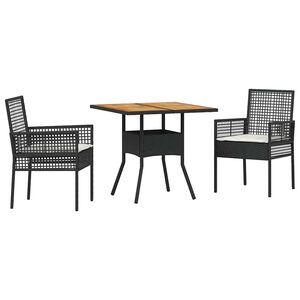 vidaXL Garten Essgruppe 3 pcs Schwarz Poly-Rattan