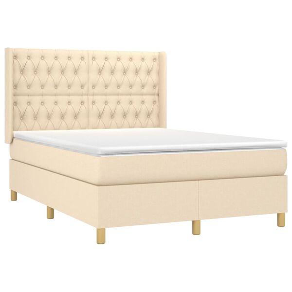 vidaXL Boxspringbett mit Matratze & LED Creme 140x190 cm Stoff