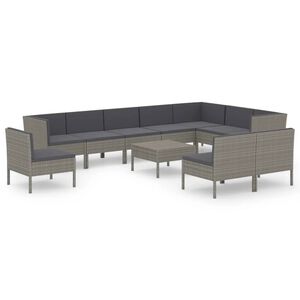 vidaXL 11-tlg. Garten-Lounge-Set mit Auflagen Poly Rattan Grau