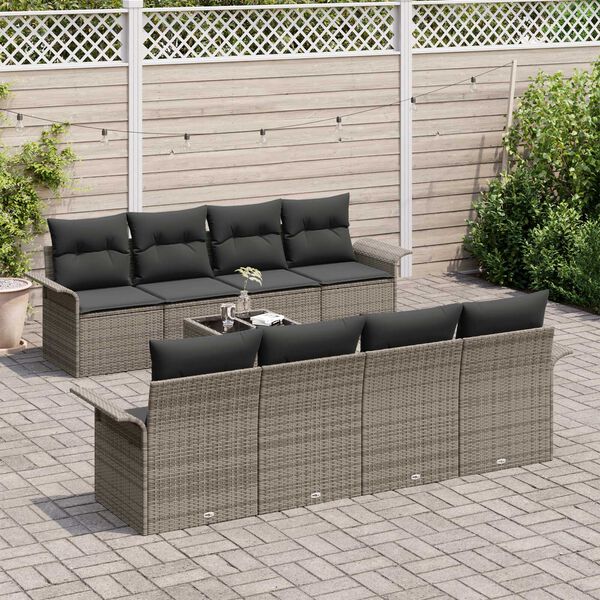 vidaXL Garten-Sofa-Set 9 pcs Grau Poly-Rattan und Stahl und Glas
