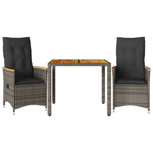 vidaXL 3-tlg. Bistro-Set mit Kissen Grau Poly Rattan