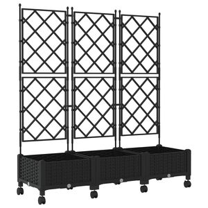 vidaXL Pflanzk&uuml;bel mit Spalier und R&auml;dern 3 Stk. Schwarz PP