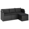 vidaXL 3-Sitzer-Gartensofa mit Dach und Fu&szlig;hocker Schwarz Poly Rattan