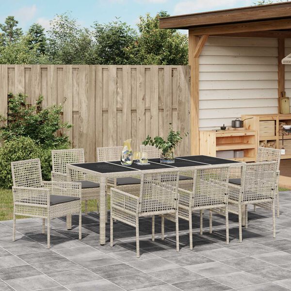 vidaXL Garten Essgruppe 9 pcs Hellgrau Poly-Rattan