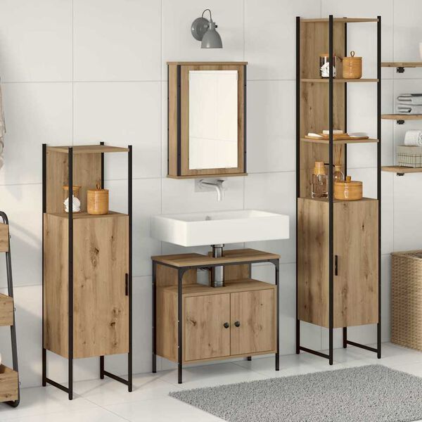 vidaXL Badezimmerm&ouml;bel Set mit Regal 4 pcs Artisan-Eiche Holzwerkstoff
