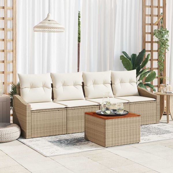 vidaXL Gartensofa-set mit Kissen 5 pcs Beige Poly-Rattan