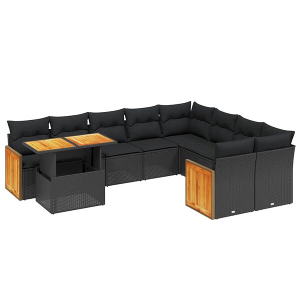 vidaXL 10-tlg. Garten-Sofagarnitur mit Kissen Schwarz Poly Rattan