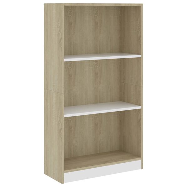 vidaXL B&uuml;cherregal 3 F&auml;cher Wei&szlig;&Sonoma-Eiche 60x24x109 Holzwerkstoff